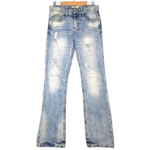BKE Denim Jake Men's 32XXL Light Wash Distressed Bootcut Jeans (Fits 33x36)